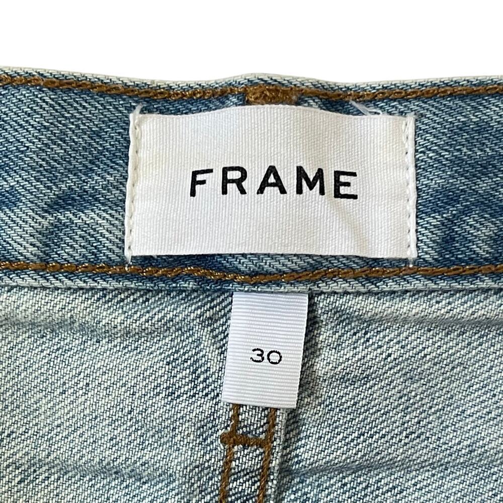 FRAME Le Bardot Straight Shorts - Distressed Cut-Off Denim - Blue - Size 30 - Picture 3 of 5